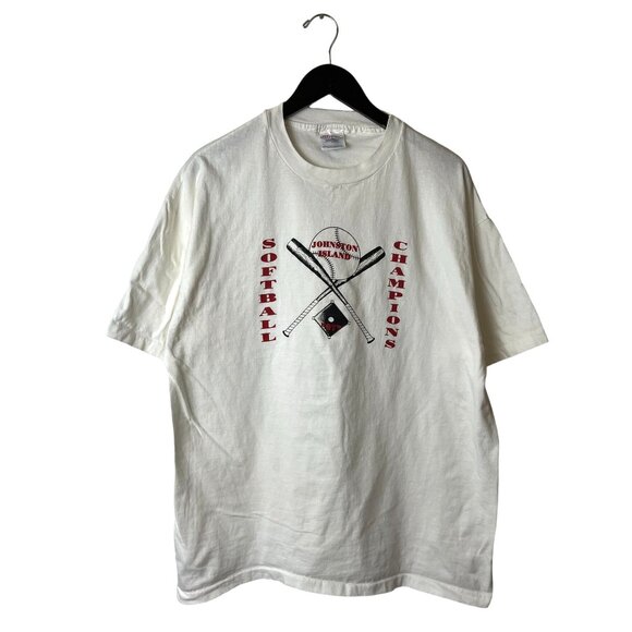 Vintage 90s Softball Champions T Shirt Adult White XL Extra Large Single Stitch - Picture 1 of 16